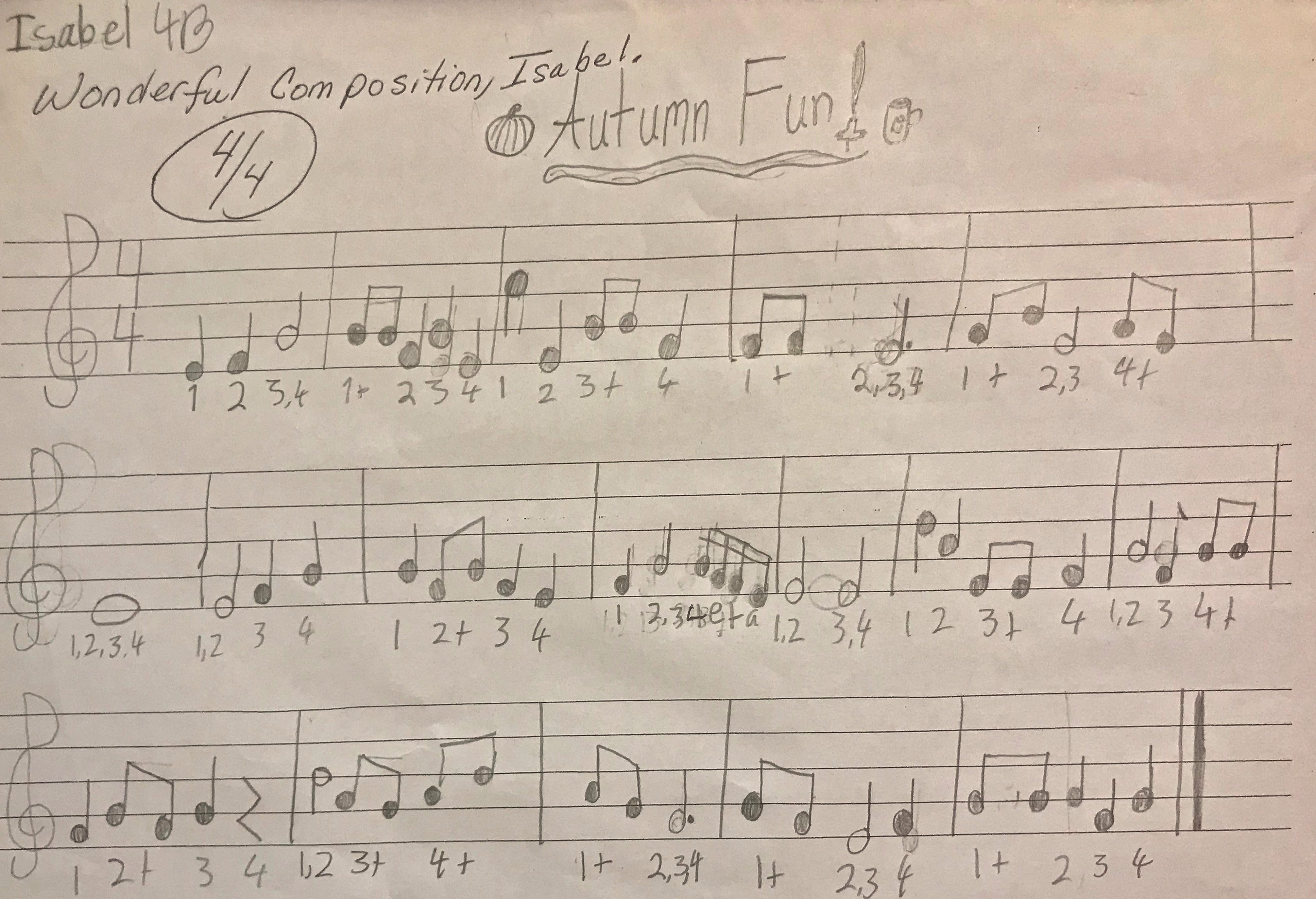 Autumn Fun! composed by Isabel original handwritten music